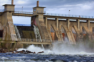 Image showing Powerful water discharge through gate of power plant