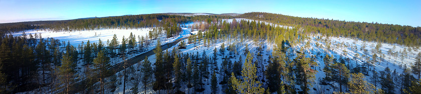 Image showing taiga Lapland with the bird\'s eye view, panorama