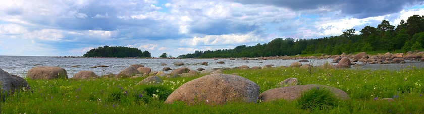 Image showing Baltic Islands in height of summer: lush meadows and traveled bl