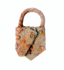 Image showing rusty old door lock cut out on white
