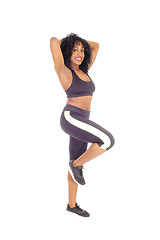 Image showing African American woman standing in exercise outfit.