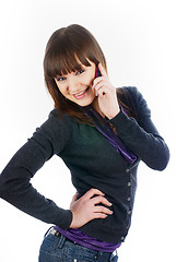 Image showing Beautiful brunette girl talking on phone