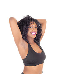 Image showing African American woman in exercise outfit.