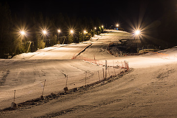 Image showing Night skiing on a clear night