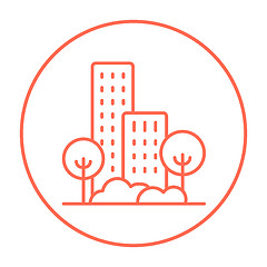 Image showing Residential building with trees line icon.
