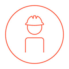 Image showing Worker wearing hard hat line icon.