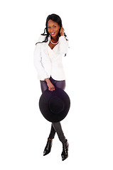 Image showing Lovely African American woman with hat.