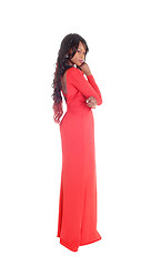Image showing Slim African American woman red dress.