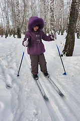 Image showing Winter portrait of the girl of four years on skis