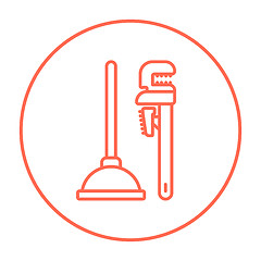 Image showing Pipe wrenches and plunger line icon.