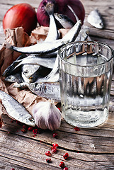 Image showing Vodka and salted sprat