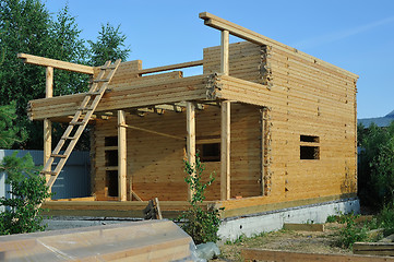 Image showing Residential construction home framing against sky