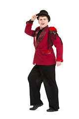 Image showing Emotional Entertainer in Red Suit and Silk Hat