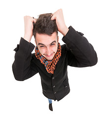 Image showing Young Man in Black Dress Show Frustration