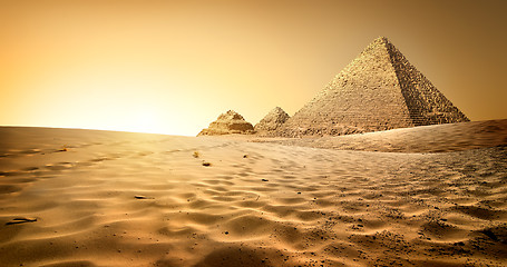 Image showing Pyramids in sand