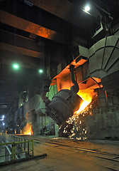 Image showing Molten hot steel pouring