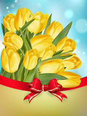 Image showing Yellow tulips with bow. EPS 10