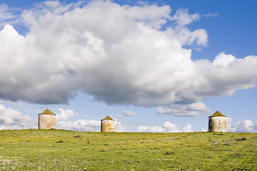 Image showing Three agriculture silos