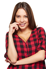 Image showing Female smiling with braces on her teeth