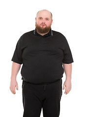 Image showing Bearded Fat Man in a Black Shirt