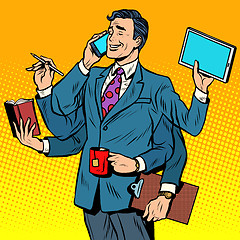 Image showing Business successful businessman multitasking