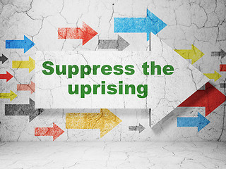 Image showing Politics concept: arrow with Suppress The Uprising on grunge wall background