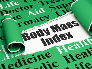 Image showing Medicine concept: black text Body Mass Index under the piece of  torn paper