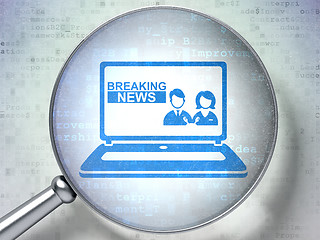 Image showing News concept: Breaking News On Laptop with optical glass on digital background