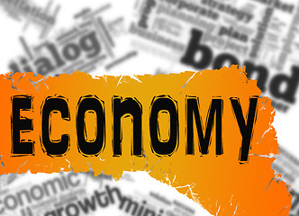 Image showing Word cloud with economy word on yellow and red banner