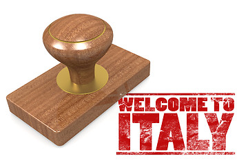 Image showing Red rubber stamp with welcome to Italy