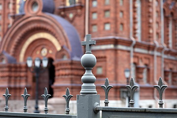 Image showing metallic fence decoration with cross 