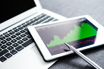 Image showing Tablet pc with Stock exchange data 