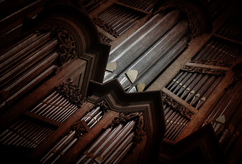 Image showing Creepy image of an old pipe organ