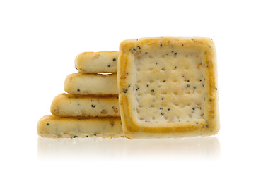 Image showing Stack of square crackers isolated