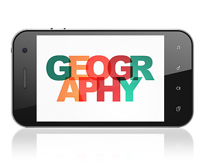 Image showing Science concept: Smartphone with Geography on  display