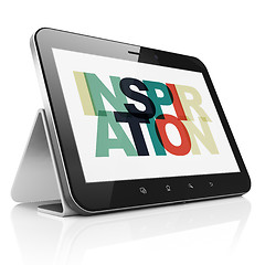 Image showing Marketing concept: Tablet Computer with Inspiration on  display