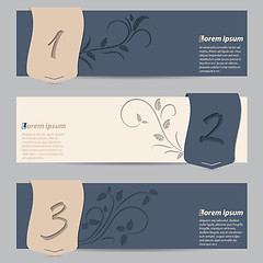 Image showing Cool slate blue banners with ribbons and floral elements