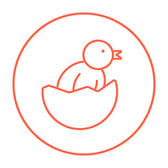 Image showing Chick peeking out of egg shell line icon.