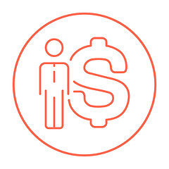 Image showing Businessman standing beside the dollar symbol line icon.