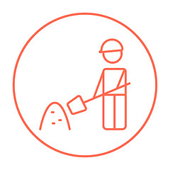 Image showing Man with shovel and hill of sand line icon.