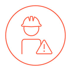 Image showing Worker with caution sign line icon.