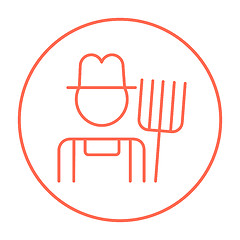 Image showing Farmer with pitchfork line icon.