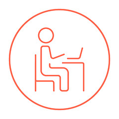 Image showing Businessman working at his laptop line icon.