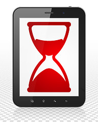 Image showing Timeline concept: Tablet Pc Computer with Hourglass on display