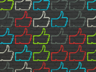 Image showing Social media concept: Thumb Up icons on wall background