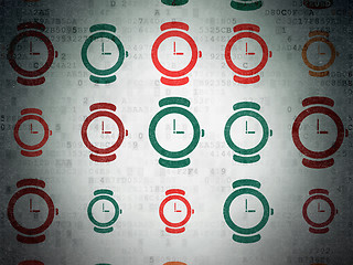 Image showing Timeline concept: Hand Watch icons on Digital Paper background