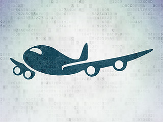 Image showing Vacation concept: Airplane on Digital Paper background