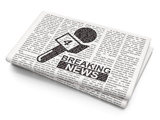 Image showing News concept: Breaking News And Microphone on Newspaper background