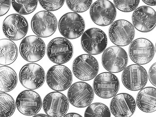 Image showing Black and white Dollar coins 1 cent wheat penny