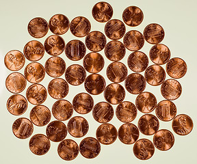 Image showing Retro look Dollar coins 1 cent wheat penny cent